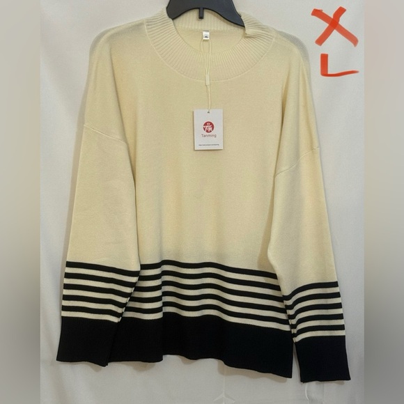 Tanming Sweaters - Trendy Cream and Black Striped Women's Sweater